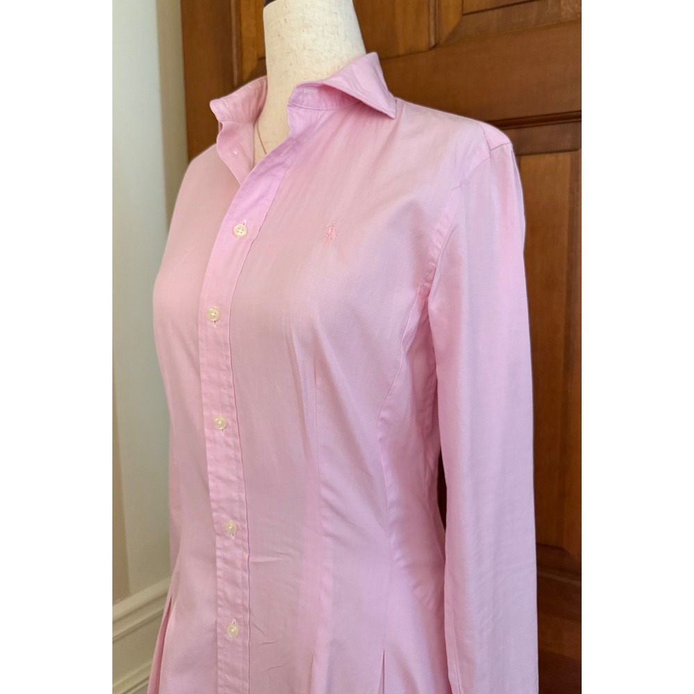 Ralph Lauren Tailored Fit Shirt Dress Womens Size 2 Pink Cotton Preppy Button-Up - Picture 2 of 14